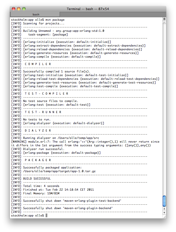 Example output from dialyzer.