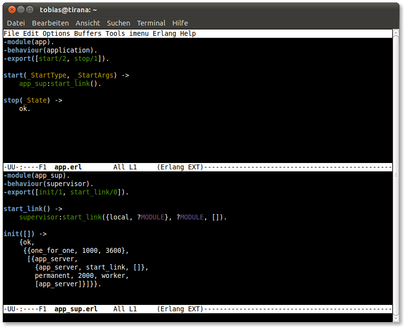 Code for the application callback and the top-level supervisor.